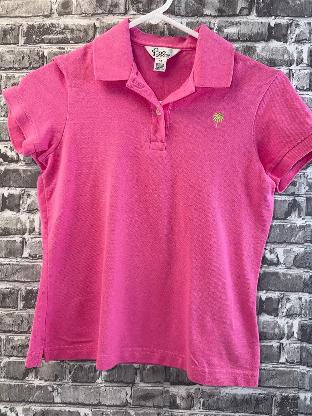 Lilly Pulitzer Pink Polo with Green Palm Embroidery